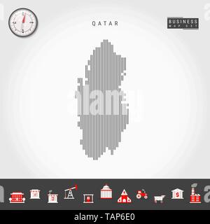 Lignes verticales Vector Pattern Map du Qatar. Silhouette Simple rayée du Qatar. Vecteur réaliste boussole. L'infographie d'icônes. Illustration de Vecteur