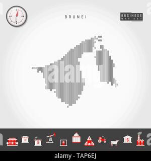 Lignes verticales Vector Pattern Map de Brunei. Simple à rayures Silhouette de Brunei. Vecteur réaliste boussole. L'infographie d'icônes. Illustration de Vecteur