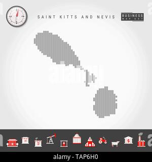 Motif de lignes verticales vecteur Plan de Saint Kitts et Nevis. Silhouette Simple à rayures. Vecteur réaliste boussole. L'infographie d'icônes. Illustration de Vecteur