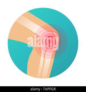 La douleur articulaire, douleur au genou icône avec cercle rouge marqueur douleur vector illustration. Illustration de Vecteur