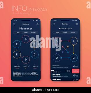 Vector Graphics infographie mobile avec quatre et six options. Modèle pour la création d'applications mobiles, modèle de workflow, diagramme, bannière, web design Illustration de Vecteur