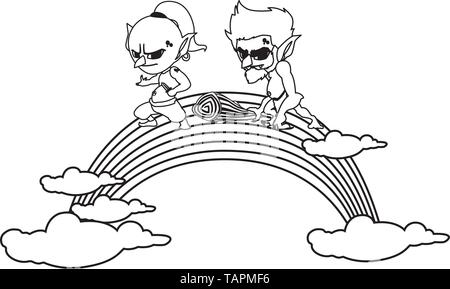 Vilain Troll des cavernes avec gnome et rainbow vector illustration design Illustration de Vecteur