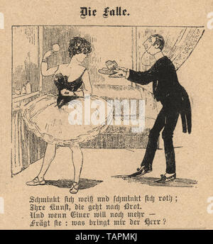 Caricature victorienne de l'homme offrant un cadeau d'un danseur, le piège, 1880, Allemand Banque D'Images