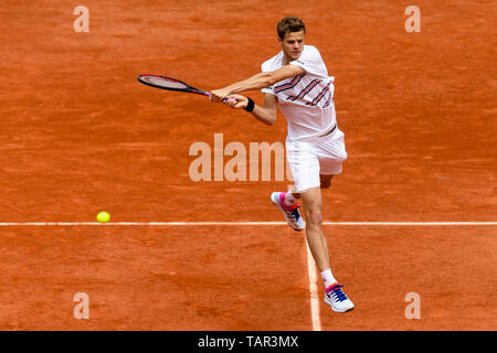 Paris, France. 27 mai 2019. Tennis : Grand Slam, ATP-Tour - Open de France, seul, les hommes, 1er tour, Nadal (Espagne) - Hanfmann (Allemagne) : Yannik Hanfmann est en action. Photo : Frank Molter/dpa dpa : Crédit photo alliance/Alamy Live News Banque D'Images