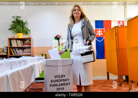 Les Slovaques choisissent leurs 14 députés européens lors des élections au Parlement européen (PE) à partir de 7:00 à 22:00 aujourd'hui, le samedi, 25 mai, 2019. Le taux de participation devrait être plus élevé qu'au cours des élections du Parlement européen il y a cinq ans, lorsqu'il a été le plus bas des états membres de l'UE. L'extrême-droite de l'UE du parti Notre Ukraine (RLS) de Marian Kotleba devrait marquer un succès dans les élections. Quelque 4,5 millions d'électeurs dans les cinq millions de Slovaquie peut choisir parmi des candidats de 31 partis et mouvements politiques et leurs coalitions électorales.Contrairement à la République tchèque voisine où les élections s Banque D'Images