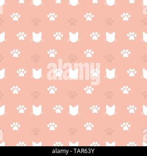 Têtes de chat et empreintes motif transparent rose. Vector illustration Illustration de Vecteur