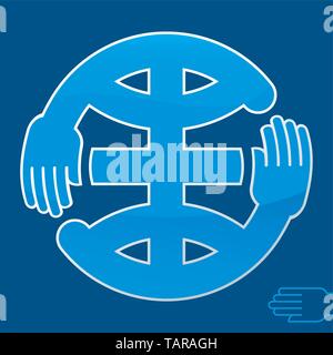 Vector illustration de mains sur symbole de terre en bleu. Illustration de Vecteur
