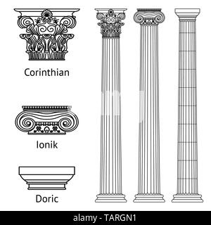 Un ensemble de meubles anciens historique grec colonnes et chapiteaux pour eux : le dorique, ionique et chapiteaux corinthiens Illustration de Vecteur