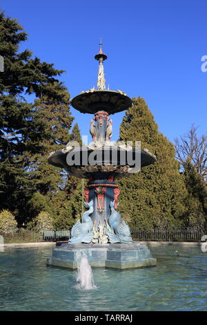 Peacock Fontaine, jardins botaniques de Christchurch Banque D'Images