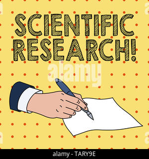 L'écriture de texte Word recherche scientifique. Photo d'affaires mettant en vedette Étude méthodique pour prouver ou réfuter une hypothèse Main homme costume formel Holding Ball Banque D'Images
