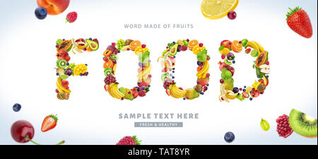 Alimentaire mot composé de différents fruits et baies Banque D'Images
