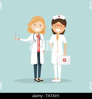 Femme médecin et infirmière. L'équipe de l'hôpital. Illustration vecteur de médicament Illustration de Vecteur