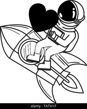 Astronaute de scaphandre et rocket en fond blanc Illustration de Vecteur