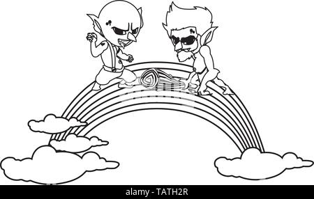 Vilain Troll des cavernes avec gnome et rainbow vector illustration design Illustration de Vecteur