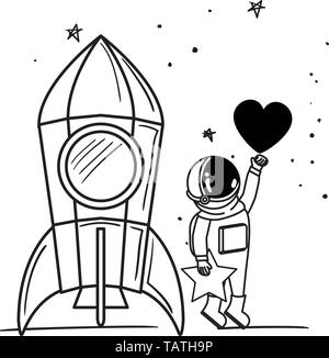 Astronaute de scaphandre et rocket en fond blanc Illustration de Vecteur