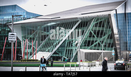 Dublin, Irlande - 12 Février 2019 : en face de l'Gáis Energy Theatre de la zone des quais par une journée d'hiver Banque D'Images