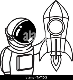 Astronaute de scaphandre et rocket en fond blanc Illustration de Vecteur