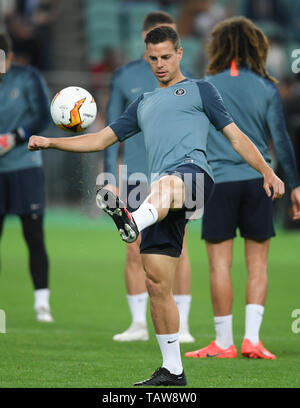 Baku, Azerbaïdjan. 28 mai, 2019. Cesar Azpilicueta participe à la formation finale du Chelsea FC au Stade Olympique. La finale de l'Europa League entre Chelsea FC et Arsenal FC aura lieu ici le 29 mai 2019. Credit : Arne Dedert/dpa/Alamy Live News Banque D'Images