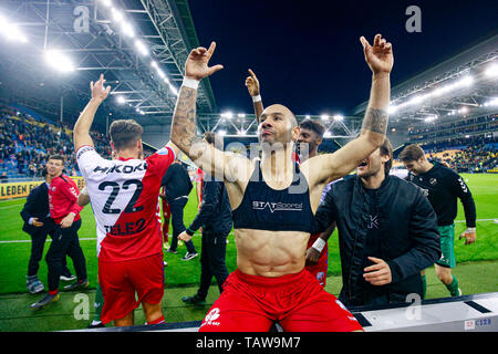 Arnhem, Pays-Bas. 28 mai, 2019. ARNHEM, 28-05-2019, l'Eredivisie néerlandaise, saison 2018, GelreDome - 2019. Utrecht célébrant la victoire après la partie Vitesse - FC Utrecht (play-off) . Credit : Pro Shots/Alamy Live News Banque D'Images