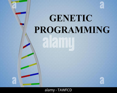 3D illustration de la programmation génétique script avec double hélice d'ADN , isolé sur motif coloré. Banque D'Images