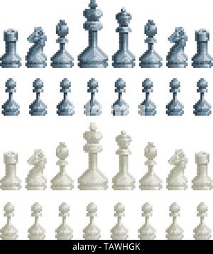 Pièces des échecs jeu 8 Bit Pixel Art Jeu Vidéo Icônes Illustration de Vecteur