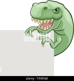 T Rex dinosaure Peeking et faisant signer Cartoon Illustration de Vecteur