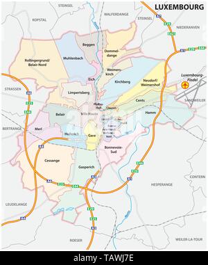 Carte administrative de la rue et de la ville de Luxembourg Illustration de Vecteur