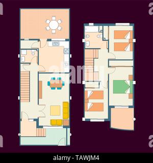 Vector illustration. Plan de maison avec des meubles et autres éléments. Illustration de Vecteur