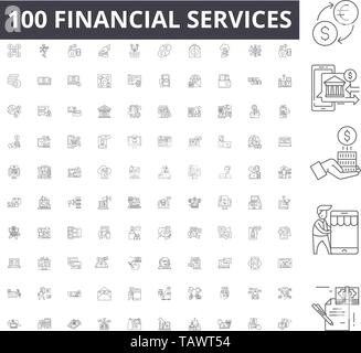 Icônes de ligne de services financiers, de signes, de vector set, contours concept illustration Illustration de Vecteur