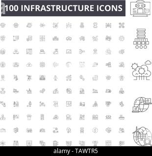 Icônes de ligne de l'infrastructure, signes, vector set, contours concept illustration Illustration de Vecteur