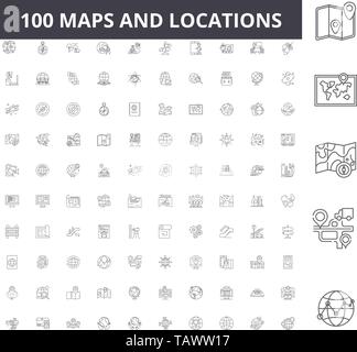 Cartes et Localisations line icônes, signes, vector set, contours concept illustration Illustration de Vecteur