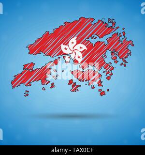 Scribble site de Hong Kong. Sketch carte du pays pour l'infographie, des brochures et des présentations, des croquis stylisé de Hong Kong. Vector illustration Illustration de Vecteur