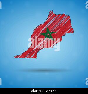 Scribble carte du Maroc. Sketch carte du pays pour l'infographie, des brochures et des présentations, des croquis stylisé du Maroc. Vector illustration Illustration de Vecteur