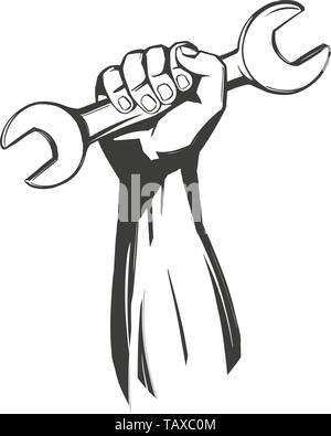Main tenant une clé, l'icône Outils cartoon vector illustration croquis dessinés à la main, Illustration de Vecteur