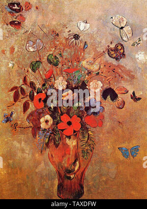 Odilon Redon - Vase de fleurs Papillons Banque D'Images