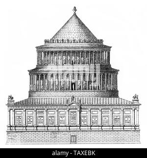 Mausolée d'Hadrien, généralement connu sous le nom de Castel Sant'Angelo ou Mausoleo di Adriano, Rome, reconstruite par divers Papes en château, 2e siècle, Historische, zeichnerische Darstellung, mausolée das für Kaiser, Hadrien heute die Engelsburg (Castel Sant'Angelo oder Mausoleo di Adriano) en rom, von verschiedenen Päpsten zur Burg umgebaut, 2. Jahrhundert, aus Meyers Konversations-Lexikon, 1889 Banque D'Images