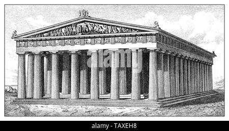 Le Parthénon, dédié à la déesse Pallas Athéna Parthenos sur l'Acropole à Athènes, Grèce, 5e siècle avant J.-C., Banque D'Images