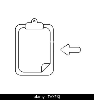 Icône vecteur concept de presse-papiers avec du papier et de la flèche. Contours noirs. Illustration de Vecteur