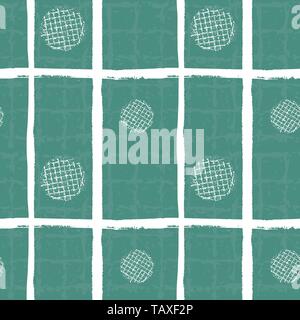 Impression bloc abstrait cercles blanc texturé et rayures design grille grunge. Modèle vectoriel continu sur teal background. Parfait pour le bien-être Illustration de Vecteur