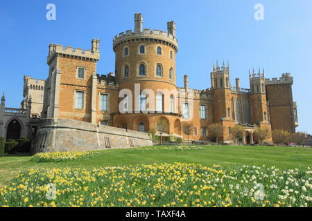 Château de Belvoir, siège du Duc de Rutland, Leicestershire, England, UK - printemps Banque D'Images