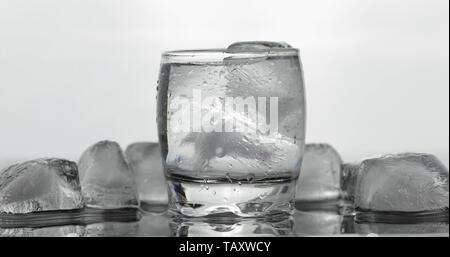 Shot de vodka dans le verre. Fond blanc avec des cubes de glace. L'alcool boire de la vodka tequila Banque D'Images