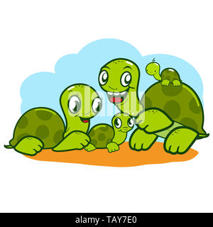 Tortues dans le jardin. Personnages heureux de tortue de bande dessinée animaux de compagnie dans la nature. Banque D'Images