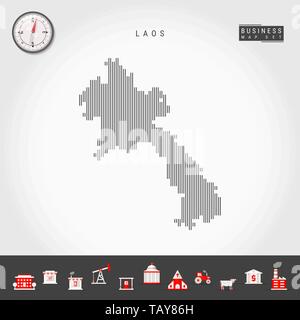 Lignes verticales Vector Pattern Map du Laos. Silhouette Simple rayée du Laos. Vecteur réaliste boussole. L'infographie d'icônes. Illustration de Vecteur