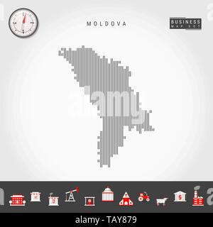 Lignes verticales Vector Pattern Map de Moldova. Silhouette Simple rayée de la Moldova. Vecteur réaliste boussole. L'infographie d'icônes. Illustration de Vecteur