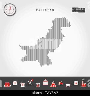 Lignes verticales Vector Pattern Map du Pakistan. Silhouette Simple rayée du Pakistan. Vecteur réaliste boussole. L'infographie d'icônes. Illustration de Vecteur