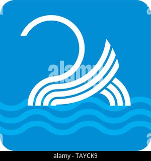 Vector illustration. Swan géométriques sur l'icône de l'eau courbe bleue. Illustration de Vecteur
