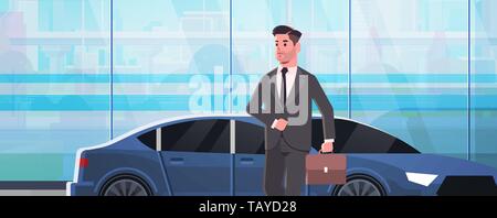 Voiture de luxe man man in suit holding suitcase aller au travail business concept télévision horizontale portrait Illustration de Vecteur