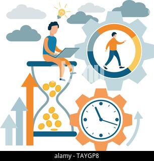La gestion du temps, le contrôle. Le temps est argent. Le manque de temps. Vector illustration design plat. Illustration de Vecteur