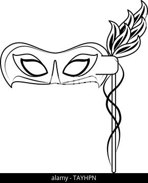 Mask avec des plumes en noir et blanc Illustration de Vecteur
