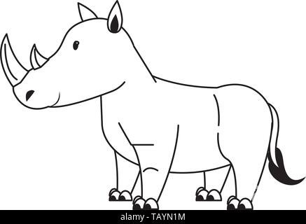 La faune de rhino cartoon animal mignon en noir et blanc Illustration de Vecteur